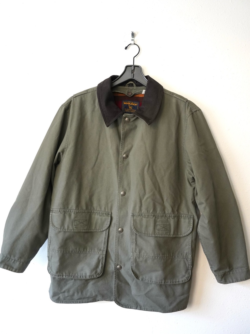 Woolrich Blanket Lined Barn Chore Coat Overcoat Leather Collar Men’s Size M